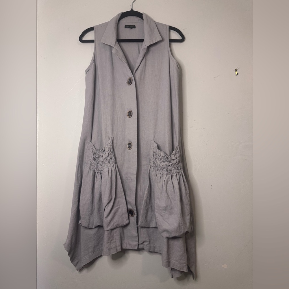 For Cynthia Gray Sleeveless linen mini dress